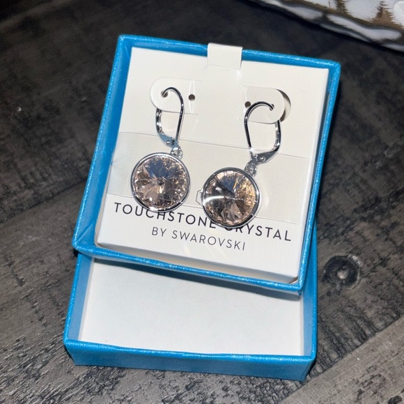 Touchstone Crystal Jewelry - Touchstone Crystal by Swarovski Lulu earrings w/round crystal in a champagne​